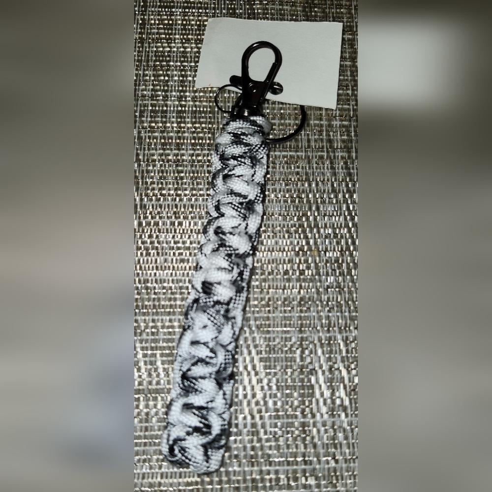 Hand Crafted Black and White Paracord Braided Key Chain-Unisex